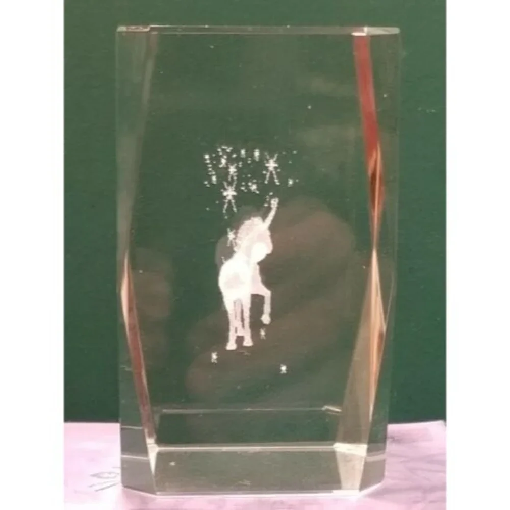 Unicorn & Stars 3D Glass Paperweight Laser Etched 3.25